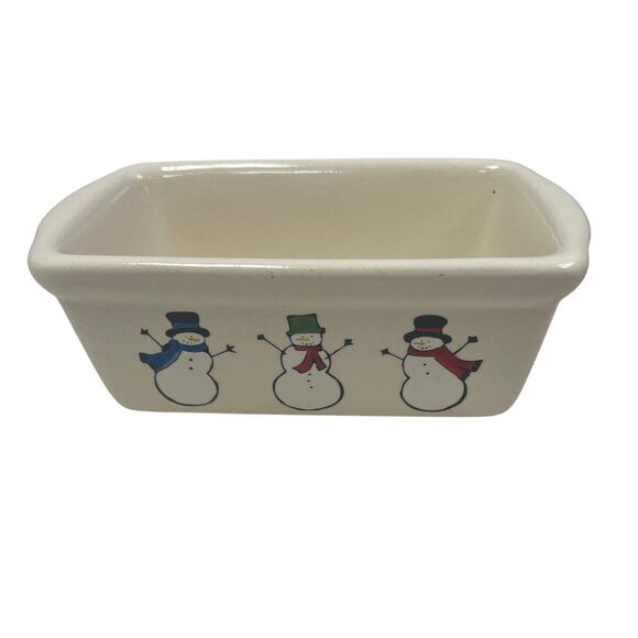 Set of Two Snowman Winter Penguin Microwave & Oven Safe Ceramic Mini Loaf Pans - Picture 2 of 4